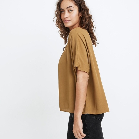 Madewell Boxy Crop Flowy V-Neck Rust Short Sleeve Blouse - Picture 3 of 9